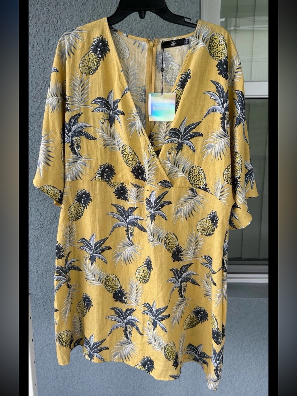 Misguided Pineapple Print Mini Dress Womens Size 18 Tropical Hawaiian Beach